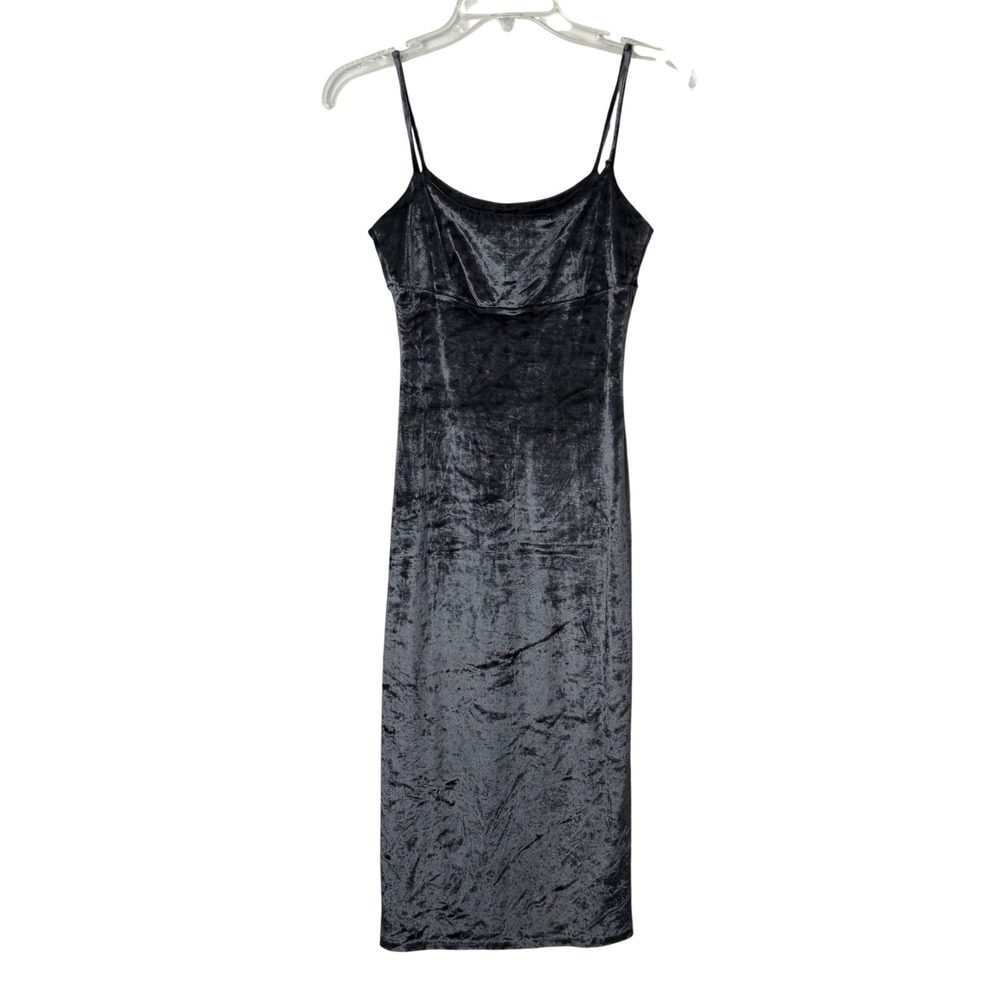 BCBG Max Azria Black Crushed Velvet Midi Dress Size 2 Vintage 90s Goth